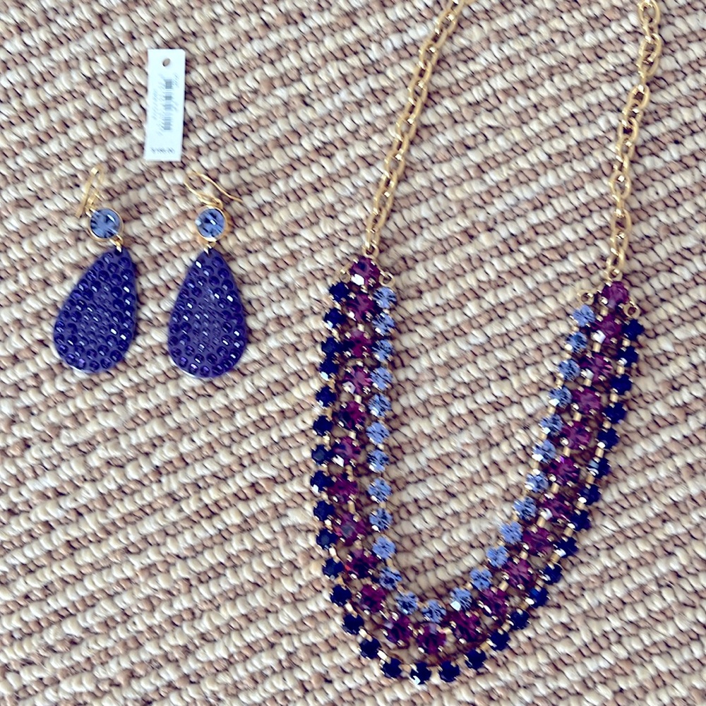 COACH purple and gold necklace and earrings in original box with tag